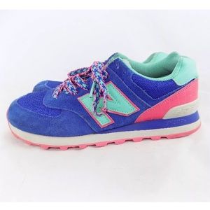 New Balance 574 Blue Suede Pink Mint Sneakers